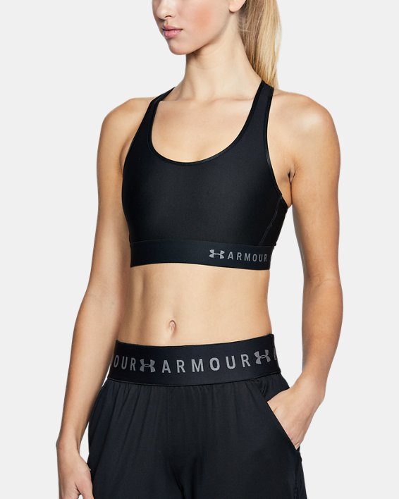 Under Armour Womens Mid Sports Support Bra Top Black Boxing Cycling Gym 